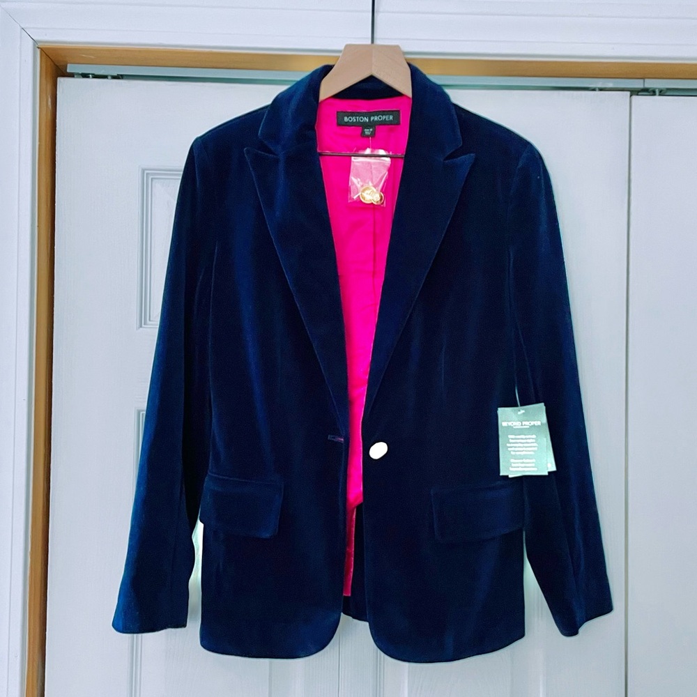 Boston Proper Blue Velvet Blazer 12 New with Tags